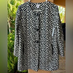 NWT CHICO’S Zebra Jacquard Topper Coat SZ 12 or LARGE Women’s Stunning!